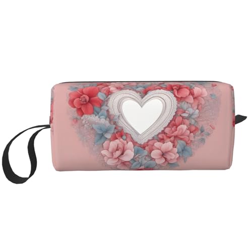 KOUUIP Kosmetiktasche mit romantischem Herzaufdruck, großes Fassungsvermögen, Reise-Make-up-Tasche, Organizer, Make-up-Tasche, tragbare Kosmetiktasche für Damen, Weiss/opulenter Garten, Einheitsgröße von KOUUIP