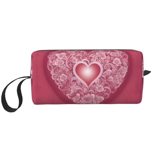KOUUIP Kosmetiktasche mit romantischem Herzaufdruck, großes Fassungsvermögen, Reise-Make-up-Tasche, Organizer, Make-up-Tasche, tragbare Kosmetiktasche für Damen, Weiss/opulenter Garten, Einheitsgröße von KOUUIP