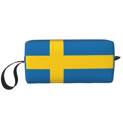 KOUUIP Kosmetiktasche mit schwedischem Flaggenaufdruck, großes Fassungsvermögen, Reise-Make-up-Tasche, Organizer, Make-up-Tasche, tragbare Kosmetiktasche für Damen, Weiss/opulenter Garten von KOUUIP
