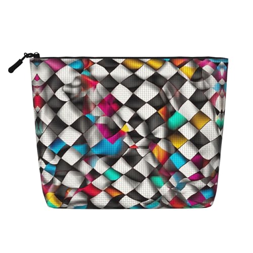 KOUUIP Kulturbeutel mit kariertem Design, farbenfroher Aufdruck 02, niedlicher Reise-Kulturbeutel, Make-up-Tasche, Organizer, Reisegröße, Kulturbeutel für Damen, Schwarz, Einheitsgröße, Schwarz , KOUUIP Kulturbeutel mit kariertem Design, farbenfroher Aufdruck 02, niedlicher Reise-Kulturbeutel, Make-up-Tasche, Organizer, Reisegröße, Kulturbeutel für Damen, Schwarz, Einheitsgröße, Schwarz , von KOUUIP