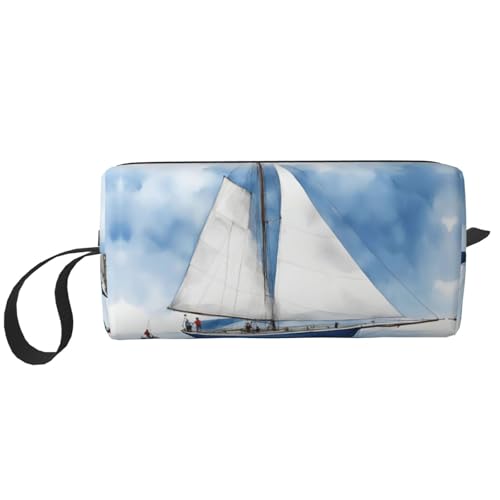 KOUUIP Make-up-Tasche mit Segelboot-Motiv, großes Fassungsvermögen, Reise-Make-up-Tasche, tragbare Kosmetiktasche für Damen, Blau, Weiss/opulenter Garten, Einheitsgröße von KOUUIP