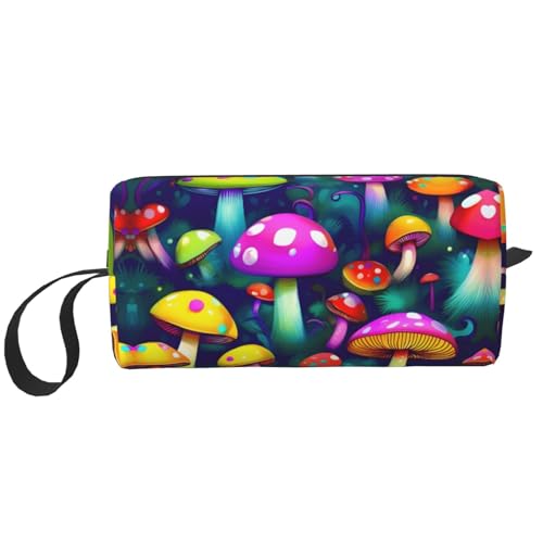 KOUUIP Make-up-Tasche mit hellem Pilz-Kunstdruck, großes Fassungsvermögen, Reise-Make-up-Tasche, tragbare Kosmetiktasche für Damen, Weiss/opulenter Garten, Einheitsgröße von KOUUIP