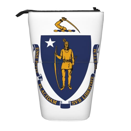 KOUUIP Massachusetts Teleskop-Federmäppchen mit Staatsflaggen-Druck, Stifthalter, Schreibwarenetui, Stand-up-Tasche, einziehbare Tasche, Stand-Organizer von KOUUIP