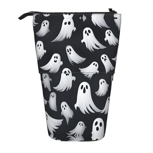KOUUIP Niedlicher weißer Geist Halloween Modell 1 Teleskopdruck Bleistiftbeutel Stifthalter Fall Schreibwaren Stand Up Einziehbar Tasche Standing Organizer, Schwarz , Taglia Unica von KOUUIP