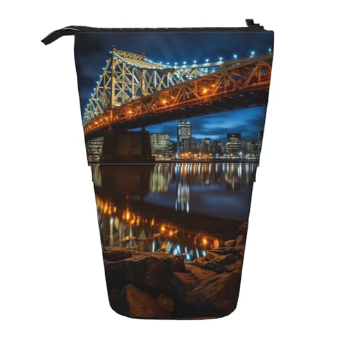 KOUUIP Portland at night Druck-Teleskop-Federmäppchen, Stifthalter, Schreibwarenetui, Stand-up-Tasche, einziehbare Tasche, Steh-Organizer von KOUUIP