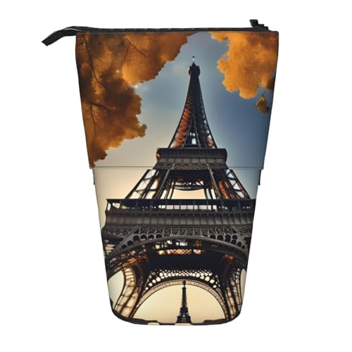 KOUUIP Schönes Teleskop-Federmäppchen mit Eiffelturm-Paris-Druck, Stifthalter, Schreibwarenetui, Stand-up-Tasche, einziehbare Tasche, Steh- von KOUUIP