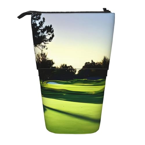 KOUUIP Teleskop-Bleistifthalter mit Golfplatz-Druck, Schreibwarenetui, einziehbare Tasche zum Aufstellen, Organizer, Schwarz , Taglia Unica von KOUUIP