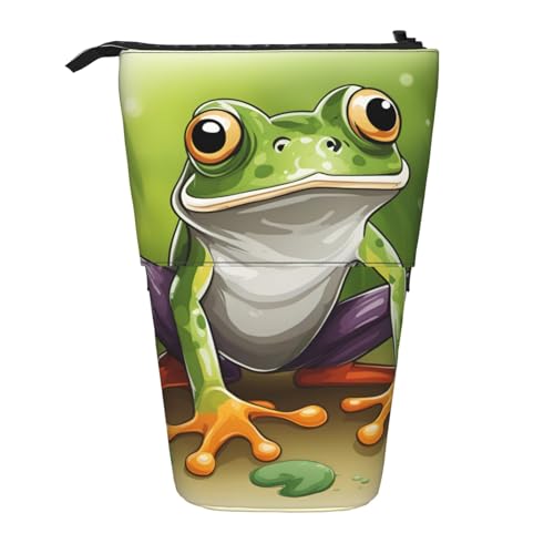 KOUUIP Teleskop-Federmäppchen mit Cartoon-Frosch-Druck, Stifthalter, Schreibwarenetui, Stand-up-Tasche, einziehbare Tasche, Stand- von KOUUIP