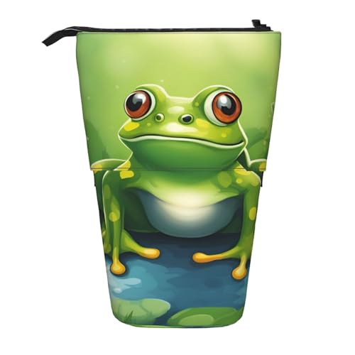 KOUUIP Teleskop-Federmäppchen mit Cartoon-Frosch-Motiv, Stiftehalter, Schreibwarenetui, Stand-up-Tasche, einziehbare Tasche, Steh-Organizer von KOUUIP