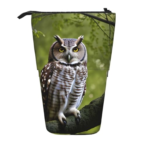 KOUUIP Teleskop-Federmäppchen mit Eulen-Motiv und Ästen, Stiftehalter, Schreibwarenetui, Stand-up-Tasche, einziehbare Tasche, Stand-Organiz von KOUUIP
