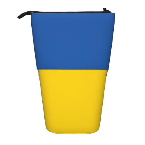 KOUUIP Teleskop-Federmäppchen mit Flagge der Ukraine, Stiftehalter, Schreibwarenetui, Stand-up-Tasche, einziehbare Tasche, Steh-Organizer von KOUUIP
