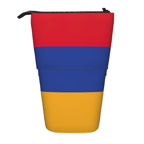 KOUUIP Teleskop-Federmäppchen mit Flagge von Armenien, Stiftehalter, Schreibwarenetui, Stand-up-Tasche, einziehbare Tasche, Stand-Organizer von KOUUIP