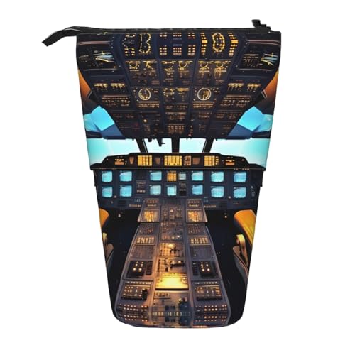 KOUUIP Teleskop-Federmäppchen mit Flugzeug-Cockpit-Druck, Stifthalter, Schreibwarenetui, Stand-up-Tasche, einziehbare Tasche, Stand-Organizer von KOUUIP