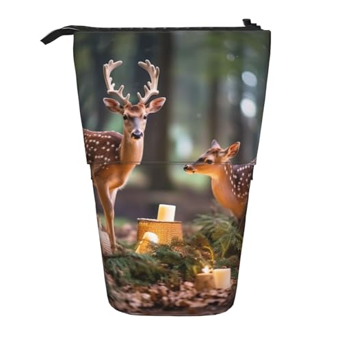 KOUUIP Teleskop-Federmäppchen mit Hirschbaum-Motiv, Stiftehalter, Schreibwarenetui, Stand-up-Tasche, einziehbare Tasche, Steh-Organizer von KOUUIP