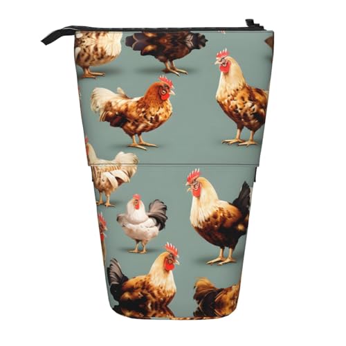 KOUUIP Teleskop-Federmäppchen mit Huhn-Aufdruck, Stifthalter, Schreibwarenetui, Stand-up-Tasche, einziehbare Tasche, Stand-Organizer von KOUUIP