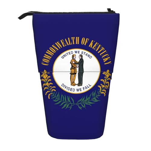 KOUUIP Teleskop-Federmäppchen mit Kentucky-Staatsflaggen-Druck, Stifthalter, Schreibwarenetui, Stand-up-Tasche, einziehbare Tasche, Steh-Organizer, Schwarz, One Size von KOUUIP