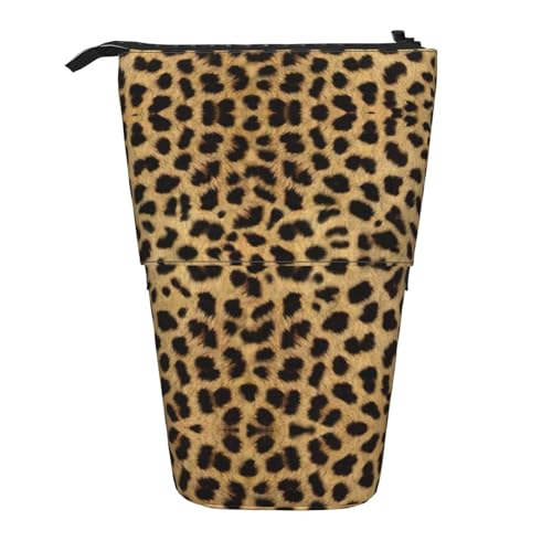 KOUUIP Teleskop-Federmäppchen mit Leopardenmuster, Stifthalter, Schreibwarenetui, Stand-up-Tasche, einziehbare Tasche, Stand-Organizer von KOUUIP