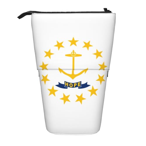 KOUUIP Teleskop-Federmäppchen mit Rhode Island-Staats-Flagge, Stifthalter, Schreibwarenetui, Stand-up-Tasche, einziehbare Tasche, Steh-Organizer, Schwarz, One Size von KOUUIP