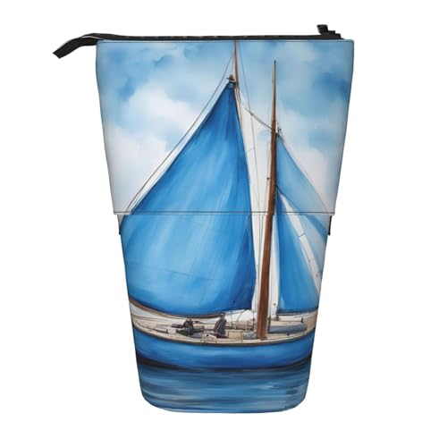 KOUUIP Teleskop-Federmäppchen mit Segelboot-Druck, Stiftehalter, Schreibwarenetui, Stand-up-Tasche, einziehbare Tasche, Stand-Organizer, Schwarz, One Size von KOUUIP