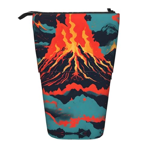 KOUUIP Teleskop-Federmäppchen mit Vulkan-Druck, Stifthalter, Schreibwarenetui, Stand-up-Tasche, einziehbare Tasche, Stand-Organizer von KOUUIP