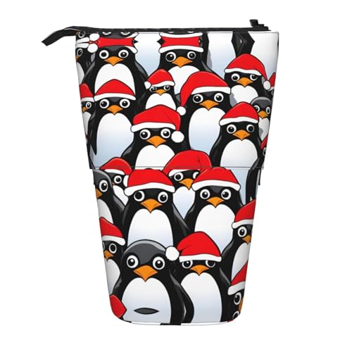 KOUUIP Teleskop-Federmäppchen mit Weihnachts-Pinguin-Aufdruck, Stifthalter, Schreibwarenetui, Stand-up-Tasche, einziehbare Tasche, Stand-Organizer von KOUUIP