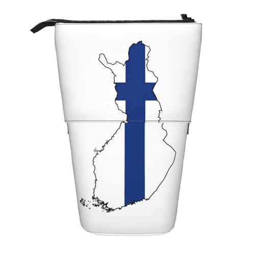 KOUUIP Teleskop-Federmäppchen mit finnischer Flagge, Stiftehalter, Schreibwarenetui, Stand-up-Tasche, einziehbare Tasche, Stand-Organizer von KOUUIP