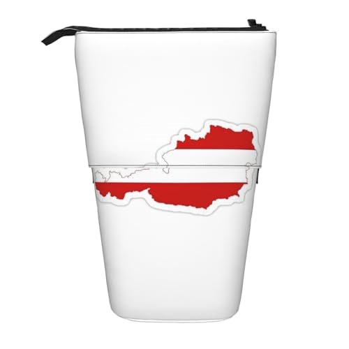 KOUUIP Teleskop-Federmäppchen mit österreichischer Flagge, Stiftehalter, Schreibwarenetui, Stand-up-Tasche, einziehbare Tasche, Steh-Organizer von KOUUIP