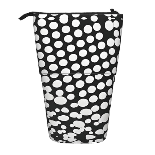 KOUUIP Teleskop-Federmäppchen mit schwarz-weißem Punktemuster, Stiftehalter, Schreibwarenetui, Stand-up-Tasche, einziehbare Tasche, Steh-Organizer von KOUUIP