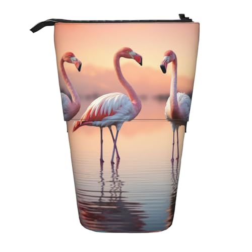 KOUUIP Teleskop-Federmäppchen mit vier Flamingo-Muster, Stifthalter, Schreibwarenetui, Stand-up-Tasche, einziehbare Tasche, Stand-Organizer von KOUUIP