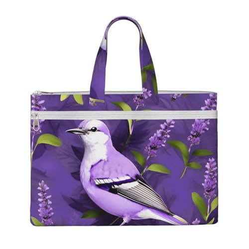 KOUUIP Vogel in lila Lavendel Blumen Leinwand Dokumententasche mit Druck 26,7 x 38,1 cm, 2 Reißverschlusstaschen, aufgeräumt für Büroakten KOUUIP Vogel in lila Lavendel Blumen Leinwand Dokumententasche mit Druck 26,7 x 38,1 cm, 2 Reißverschlusstaschen, aufgeräumt für Büroakten von KOUUIP