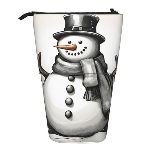 KOUUIP Weihnachtsschneemann, 1 bedruckt, Teleskop-Federmäppchen, Stiftehalter, Schreibwarenetui, einziehbar, stehend, Schwarz , one size von KOUUIP