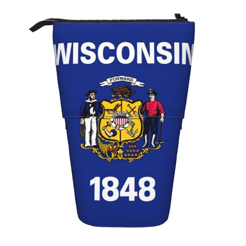 KOUUIP Wisconsin Teleskop-Federmäppchen mit Staatsflaggen-Druck, Stifthalter, Schreibwarenetui, Stand-up-Tasche, einziehbare Tasche, Steh-Organizer von KOUUIP
