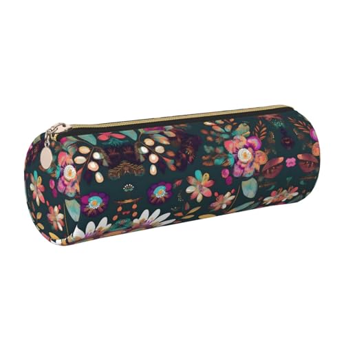 Kleines Federmäppchen aus PU-Leder mit buntem Boho-Blumenmuster, schlankes Design, Reißverschluss von KOUUIP