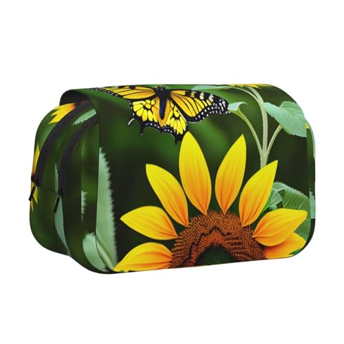 Kosmetiktasche mit Sonnenblumen-Schmetterlings-Aufdruck, Kawaii-Bleistiftbox, Gadget-Organizer, Tasche mit Reißverschluss Kosmetiktasche mit Sonnenblumen-Schmetterlings-Aufdruck, Kawaii-Bleistiftbox, Gadget-Organizer, Tasche mit Reißverschluss von KOUUIP