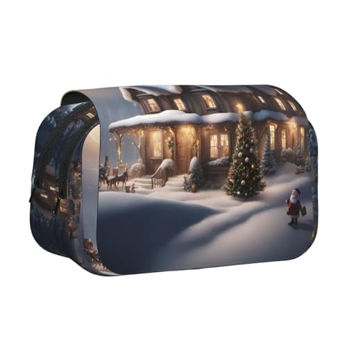 Kosmetiktasche mit Weihnachtsdorfhaus, 2 Aufdrucken, Kawaii-Bleistiftbox, Gadget-Organizer, Tasche mit Reißverschluss von KOUUIP