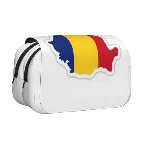 Make-up-/Kosmetiktasche mit Rumänien-Flagge, Kawaii-Stiftebox, Gadget-Organizer, Tasche mit Reißverschluss von KOUUIP