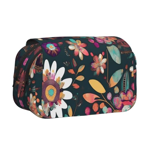 Make-up-/Kosmetiktasche mit buntem Boho-Blumendruck, Kawaii-Bleistift-Box, Gadget-Organizer-Tasche mit Reißverschluss von KOUUIP