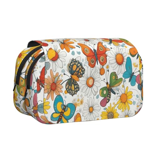 Make-up-Kosmetiktasche mit Schmetterlings-Gänseblümchen-Aufdruck, Kawaii-Bleistift-Box, Gadget-Organizer-Tasche mit Reißverschluss Make-up-Kosmetiktasche mit Schmetterlings-Gänseblümchen-Aufdruck, Kawaii-Bleistift-Box, Gadget-Organizer-Tasche mit Reißverschluss von KOUUIP