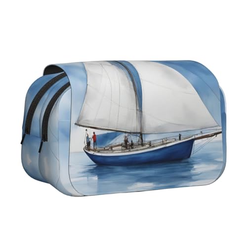 Make-up-Kosmetiktasche mit Segelboot-Motiv, Kawaii-Bleistift-Box, Gadget-Organizer, Tasche mit Reißverschluss, Blau von KOUUIP