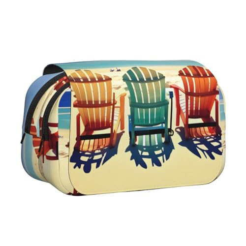 Make-up-Kosmetiktasche mit Strandszene mit Stühlen, Kawaii-Bleistift-Box, Gadget-Organizer-Tasche mit Reißverschluss von KOUUIP