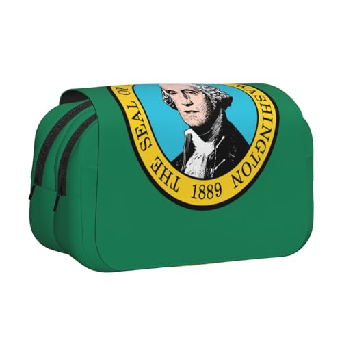 Make-up-Kosmetiktasche mit Washington-Flaggenaufdruck, Kawaii-Bleistift-Box, Gadget-Organizer-Tasche mit Reißverschluss Make-up-Kosmetiktasche mit Washington-Flaggenaufdruck, Kawaii-Bleistift-Box, Gadget-Organizer-Tasche mit Reißverschluss von KOUUIP