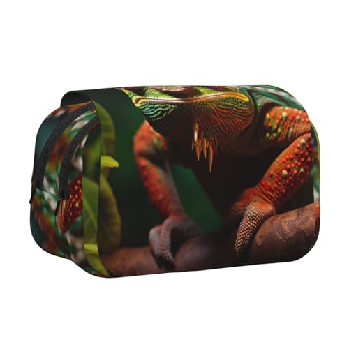 Make-up-Kosmetiktasche mit niedlichem Chamäleon-Druck, Kawaii-Bleistift-Box, Gadget-Organizer-Tasche mit Reißverschluss Make-up-Kosmetiktasche mit niedlichem Chamäleon-Druck, Kawaii-Bleistift-Box, Gadget-Organizer-Tasche mit Reißverschluss von KOUUIP