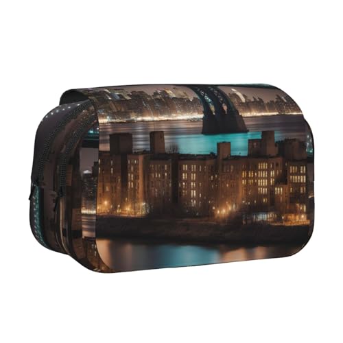 New York Manhattan Bridge Night Print Make-up Kosmetiktasche Schreibwaren Kawaii Bleistift Box Pouch Gadget Organizer Tasche mit Reißverschluss von KOUUIP