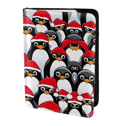 Reisebrieftasche mit Weihnachts-Pinguin-Aufdruck, Reisepasshülle für Familie, Leder, für Männer und Frauen, Schwarz, Einheitsgröße von KOUUIP