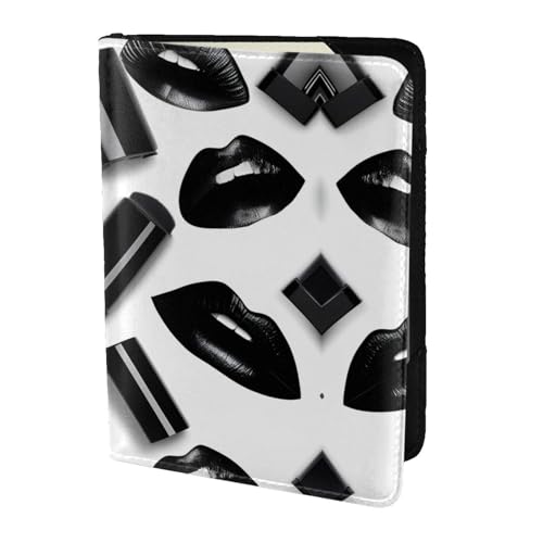 Reisepasshülle aus Leder, Motiv: Lippenstift, Lippen, für Damen, Herren, Schwarz, Schwarz, Einheitsgröße Reisepasshülle aus Leder, Motiv: Lippenstift, Lippen, für Damen, Herren, Schwarz, Schwarz, Einheitsgröße von KOUUIP