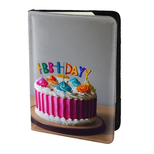 Reisepasshülle aus Leder mit "Happy Birthday"-Kuchen-Aufdruck, für Familie, für Männer und Frauen,, Schwarz, Einheitsgröße Reisepasshülle aus Leder mit "Happy Birthday"-Kuchen-Aufdruck, für Familie, für Männer und Frauen,, Schwarz, Einheitsgröße von KOUUIP