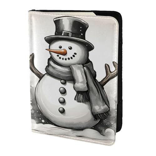 Reisepasshülle mit Weihnachtsmotiv und Schneemann, Leder, für Männer und Frauen, 1 Stück, Schwarz, Einheitsgröße von KOUUIP