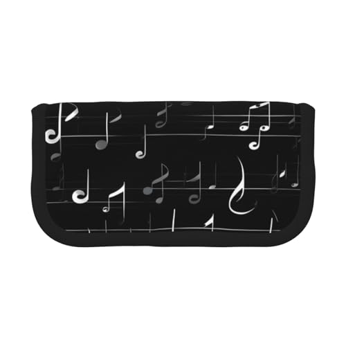Schwarzes Federmäppchen mit Musiknoten, ästhetisches Federmäppchen, Federmäppchen mit Reißverschluss, Kawaii-Schreibwaren-Aufbewahrung und Organizer von KOUUIP