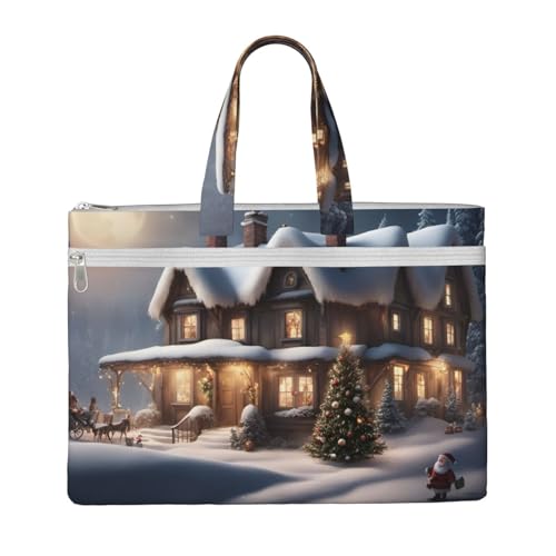 Weihnachtsdorfhaus 2 Canvas-Dokumententasche mit Druck, 26,7 x 38,1 cm, 2 Reißverschlusstaschen, aufgeräumt für Büroakten Weihnachtsdorfhaus 2 Canvas-Dokumententasche mit Druck, 26,7 x 38,1 cm, 2 Reißverschlusstaschen, aufgeräumt für Büroakten von KOUUIP