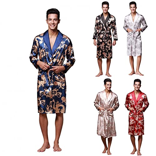 KOUYA Nacht Robe Satin Kimono Morgenmantel Herren Kimono Robe Lang Ärmel Bademantel Schlafanzug Nachtwäsche Satin Nachthemd von KOUYA